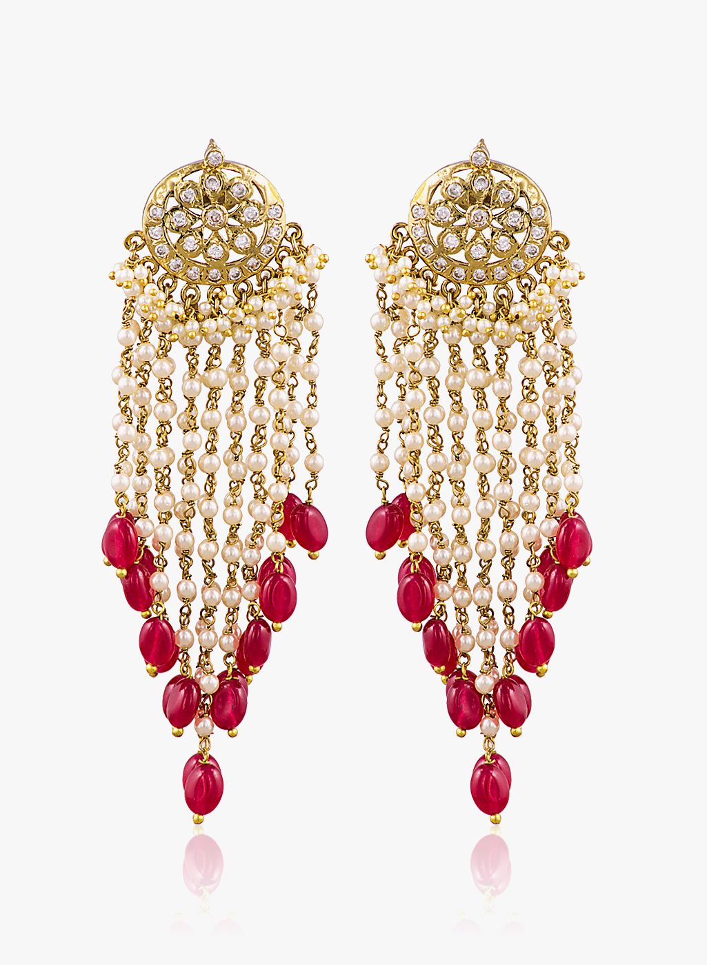 Sia Art Jewellery Maroon/White Brass Drop Earrings