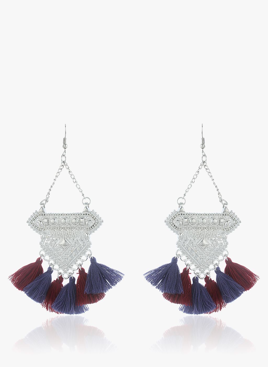 Blueberry Oxidised Silver And Tassel Danglers & Drop