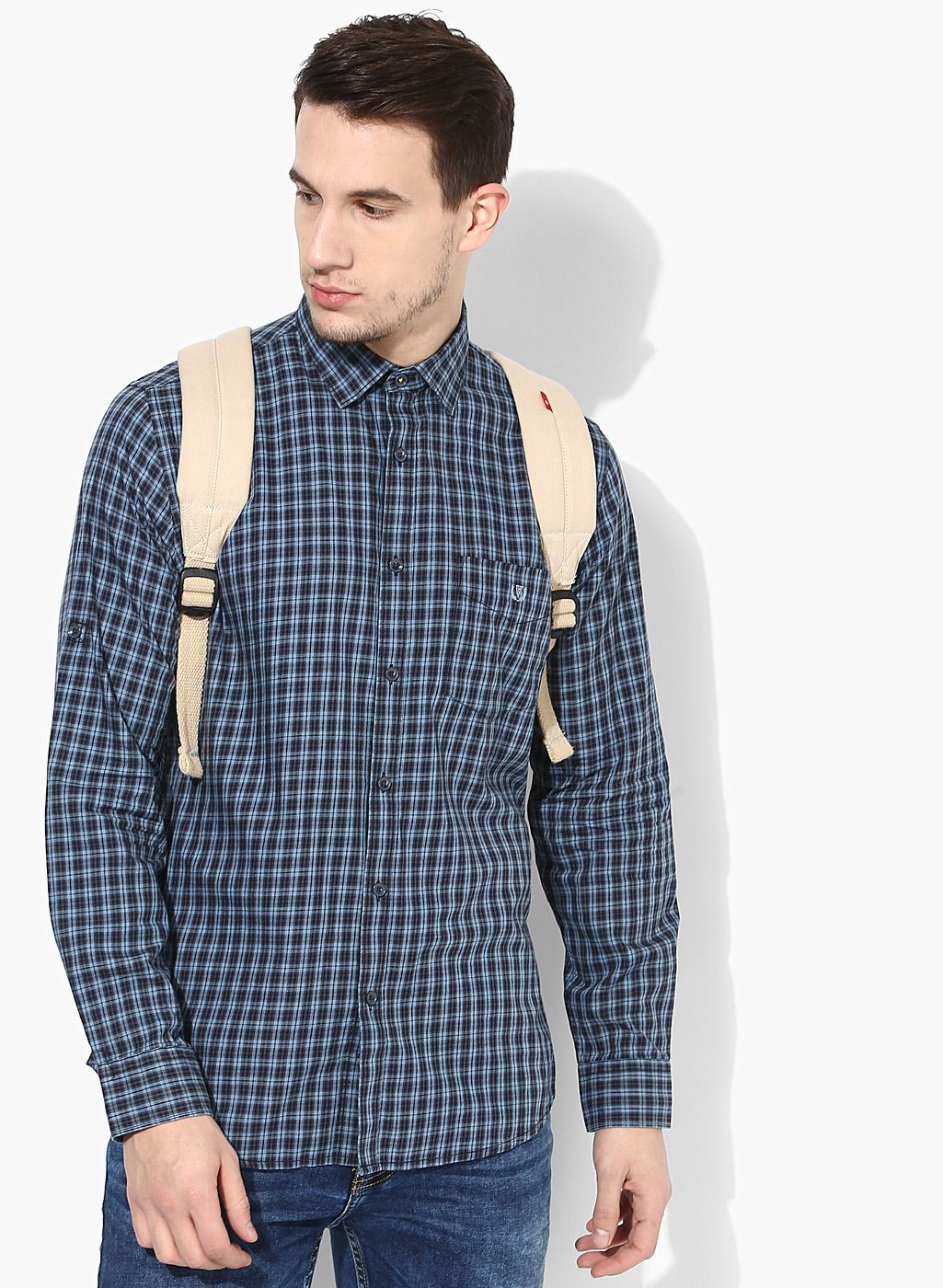 Blue Checked Slim Fit Casual Shirt