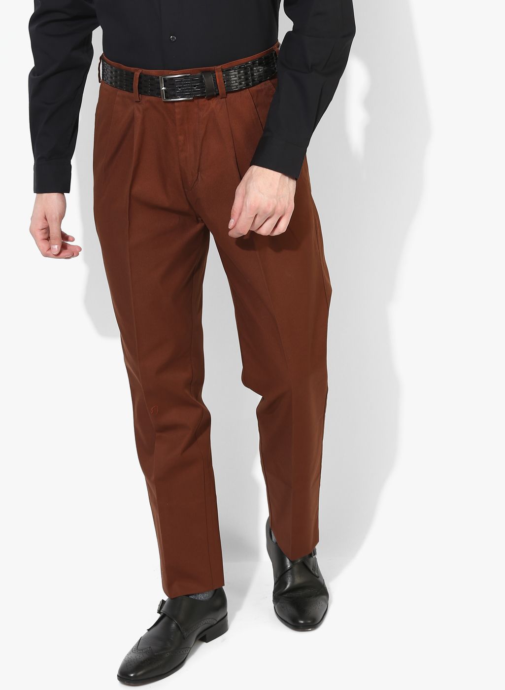 ColorPlus Rust Textured Slim Fit Casual Trouser