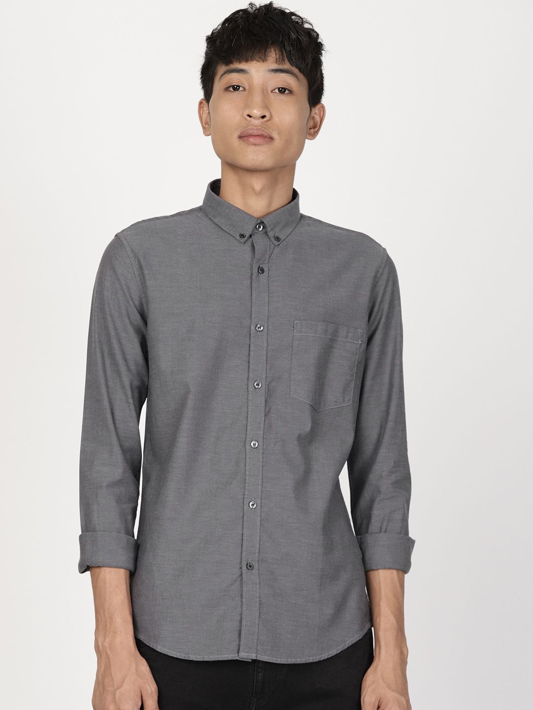 ether Charcoal Grey Solid Regular Fit Casual Shirt