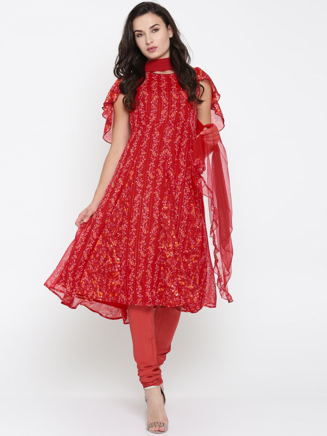 all about you Red Printed Churidar Kameez Dupatta