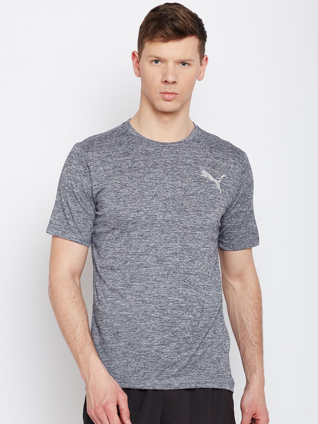 Puma Grey Self Design Slim Fit Round Neck T-Shirt