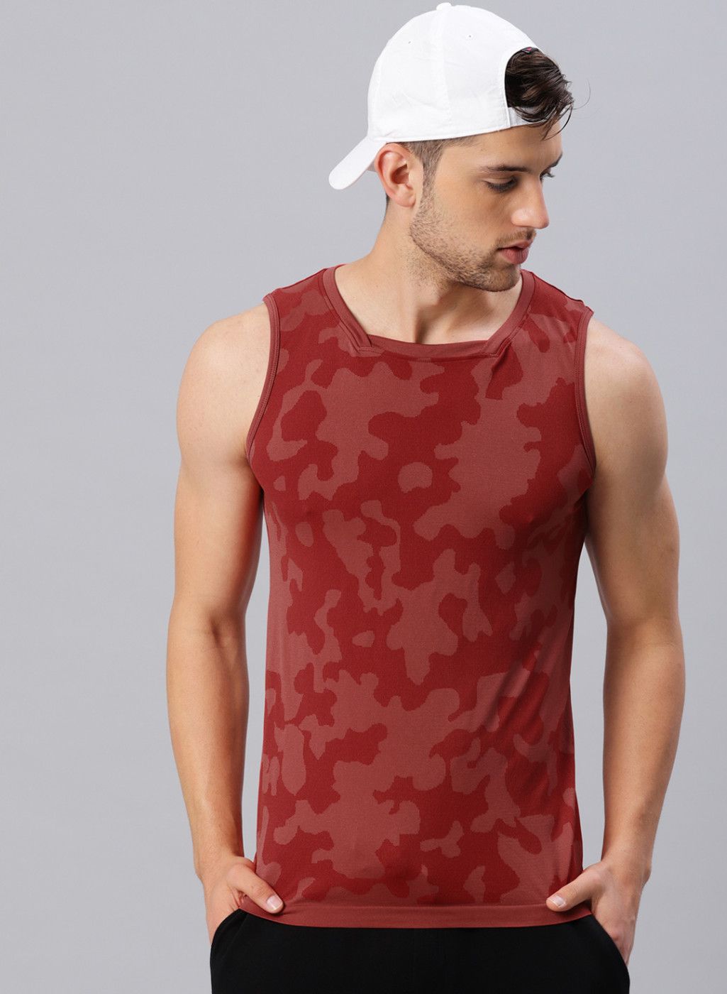 HRX by Hrithik Roshan Red Self Design Round Neck T-shirt