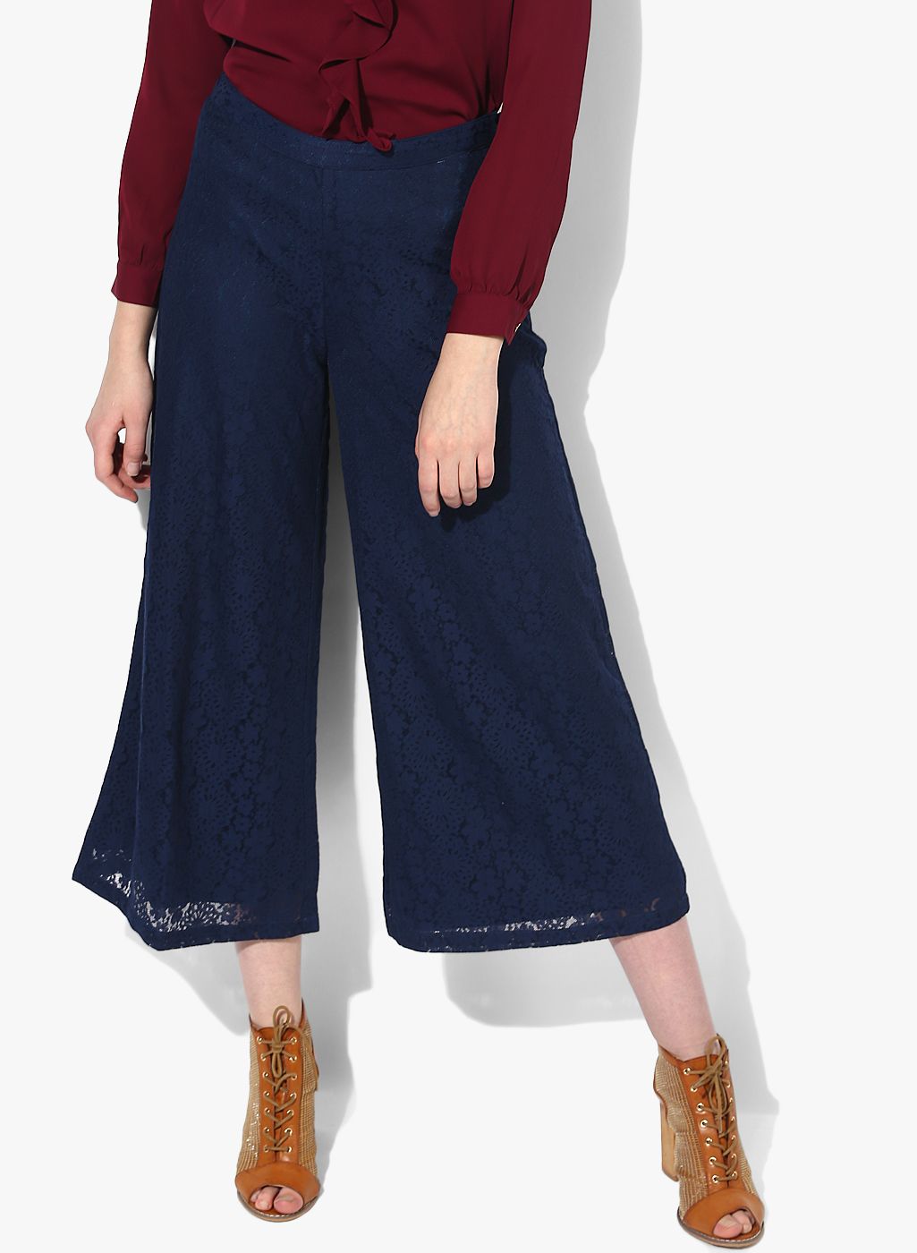 Honey by Pantaloons, Women Navy Blue Lace Palazzos