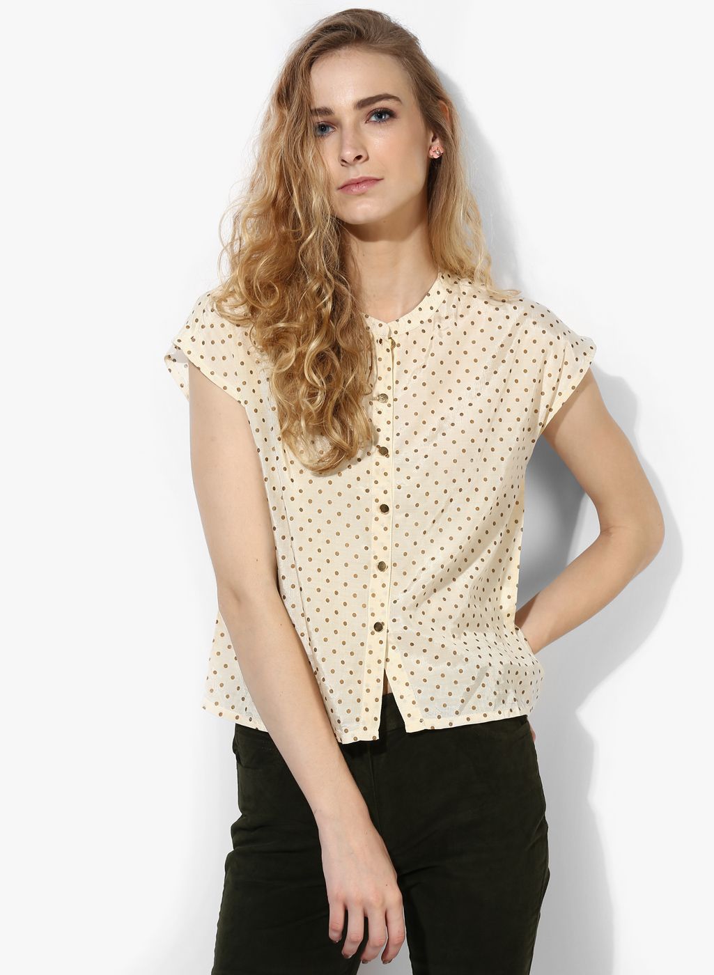 AKKRITI BY PANTALOONS Women Cream-Coloured Printed Shirt Style Top