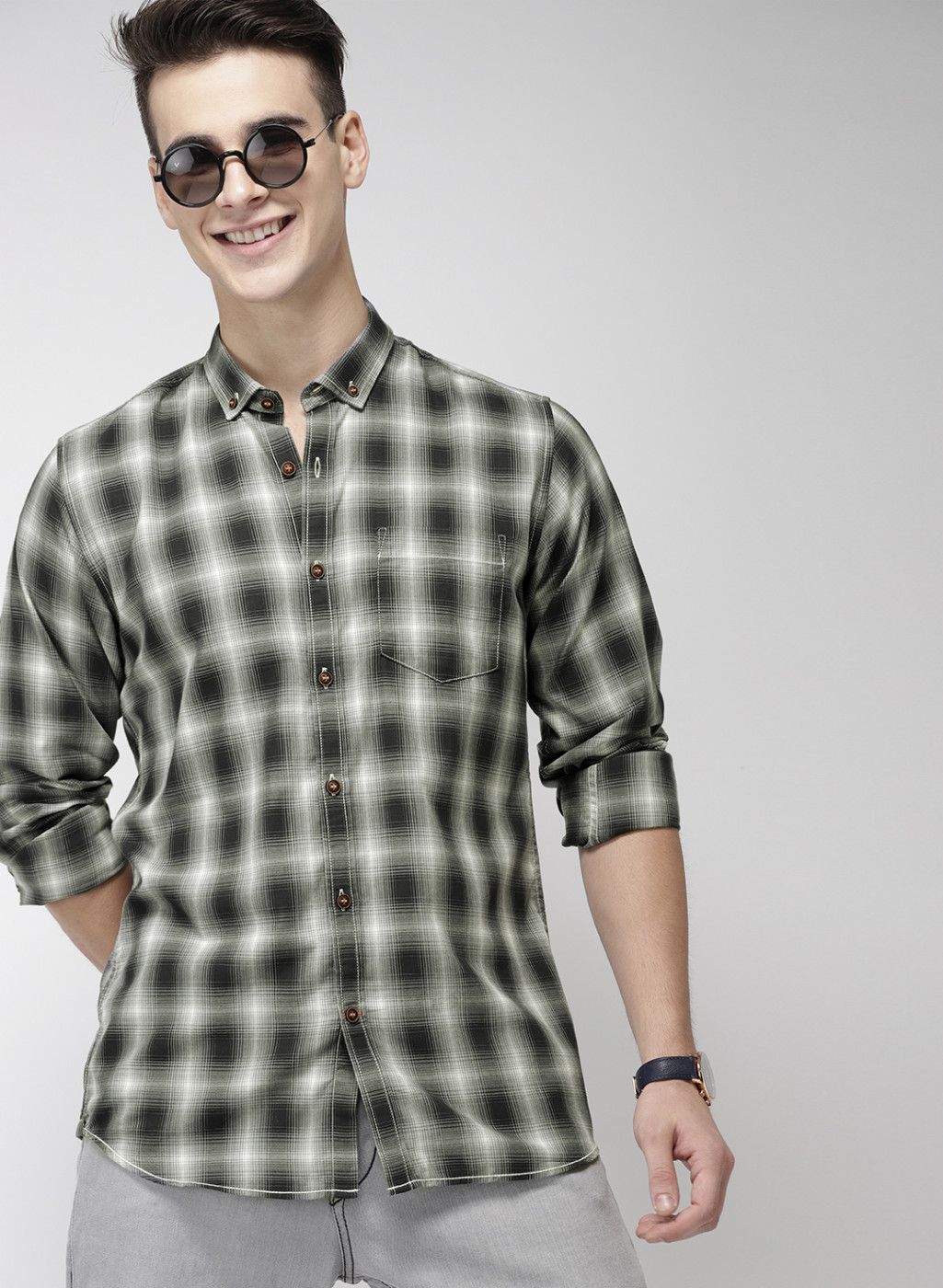 Mast & Harbour Black Checked Slim Fit Casual Shirt