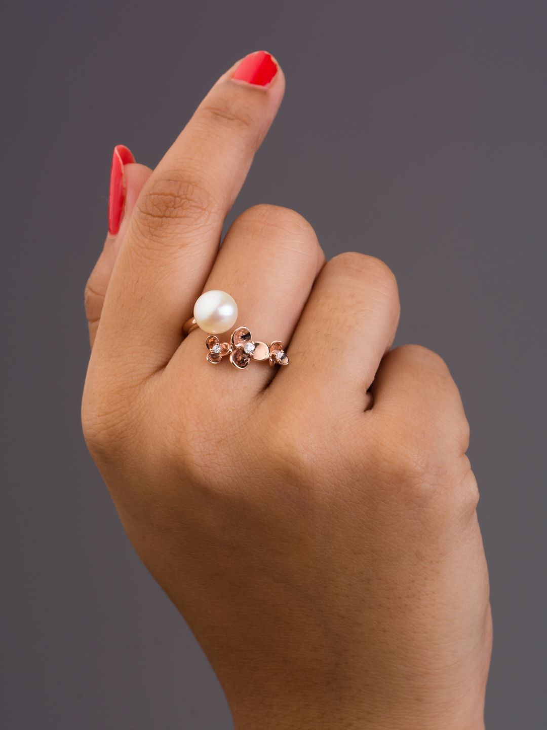 TALISMAN Rose Gold Plated Pearl Studded Ring Price in India