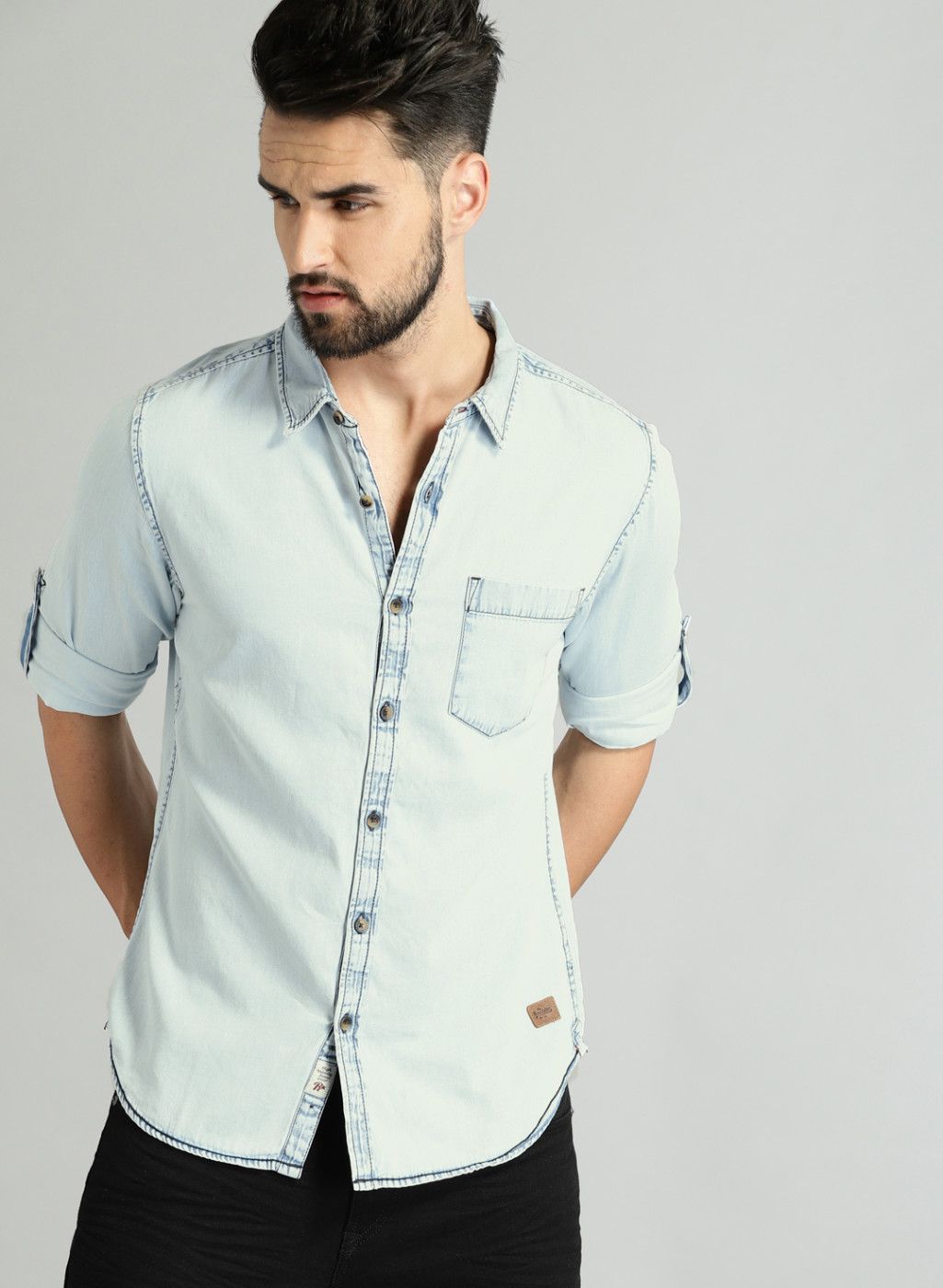 Roadster Blue Regular Fit Faded Denim Casual Shirt