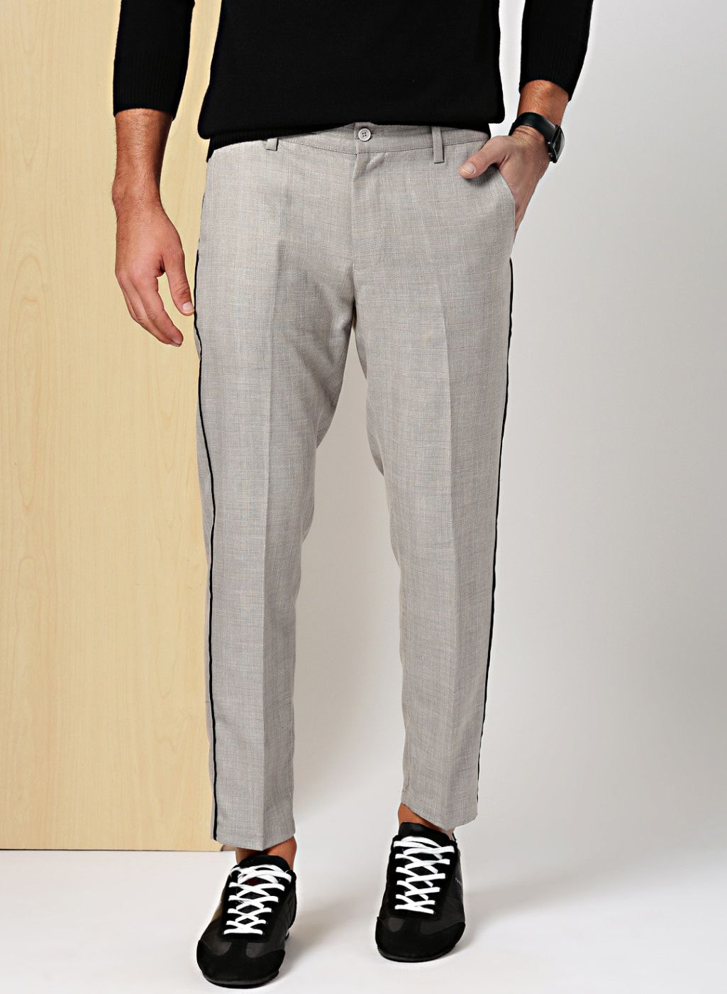INVICTUS Beige Checked Regular Fit Regular Trouser