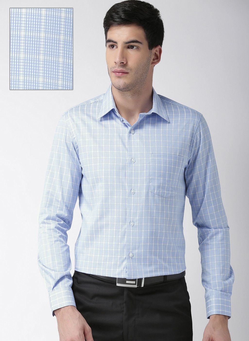 Arrow Blue & White Slim Fit Checked Formal Shirt