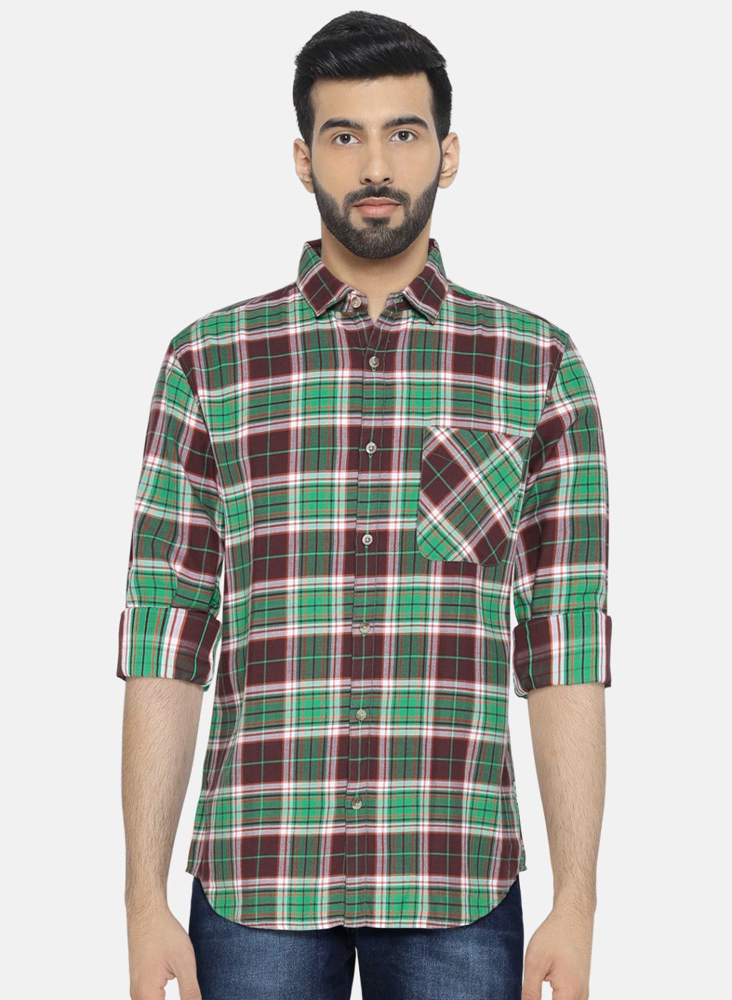 Jack & Jones Green Slim Fit Checked Casual Shirt