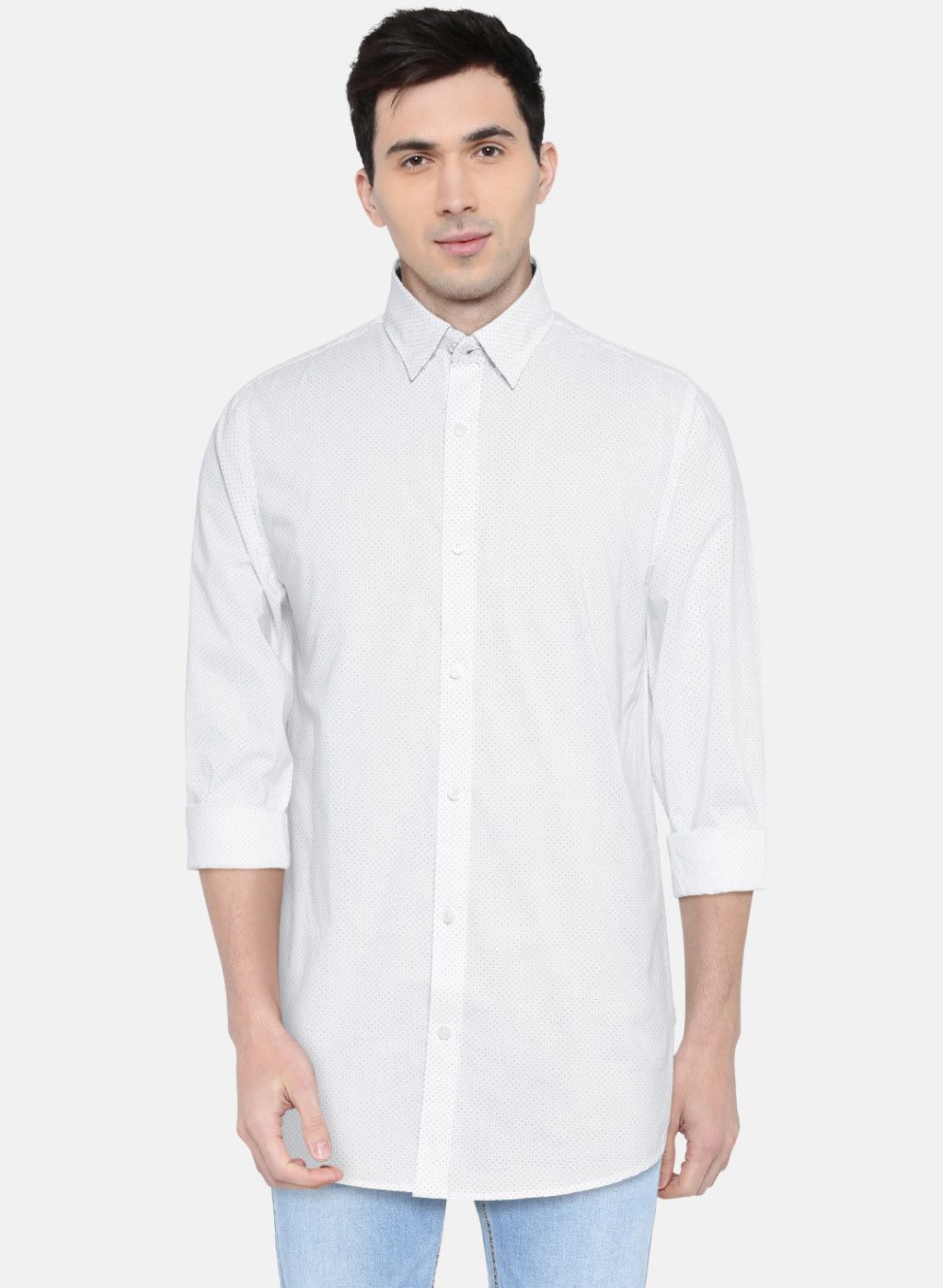 Jack & Jones White Slim Fit Printed Casual Shirt