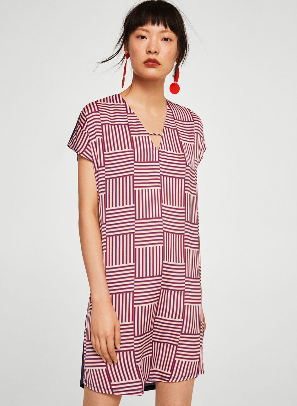 MANGO MANGO Women Off-White & Red Printed A-Line Dress