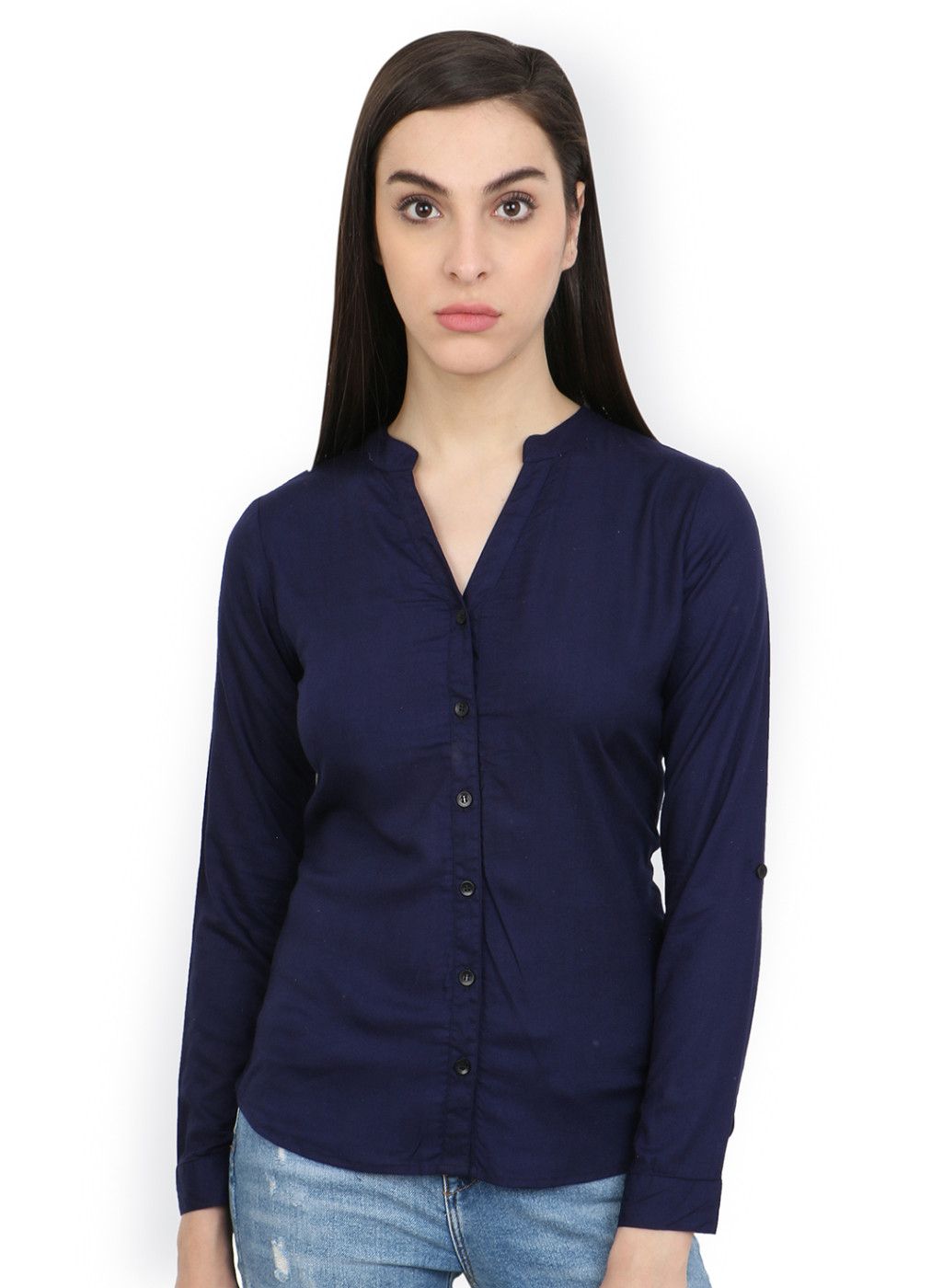 Cation Navy Blue Comfort Regular Fit Solid Formal Shirt