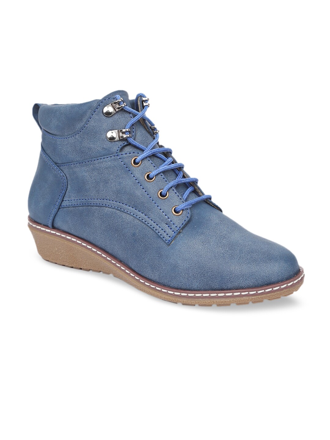 VALIOSAA Women Blue Solid Heeled Boots Price in India