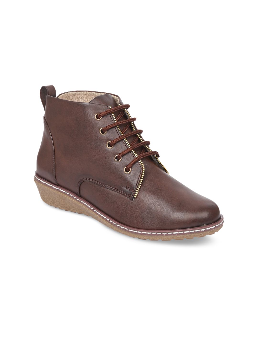 VALIOSAA Women Brown Solid Heeled Boots Price in India