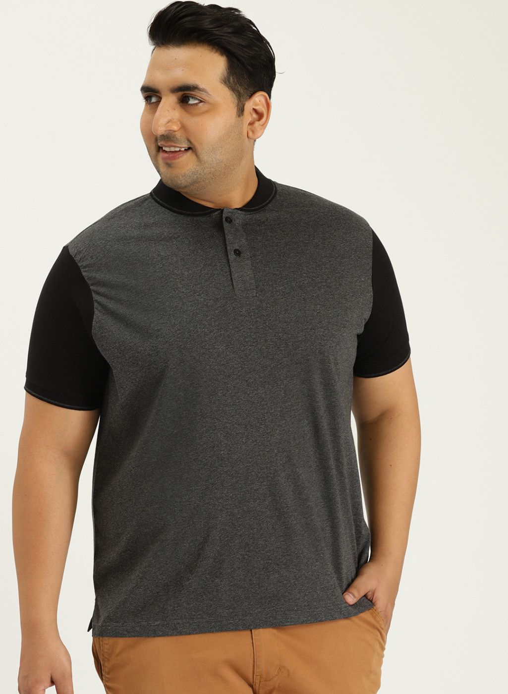 Sztori Charcoal Grey Solid Polo Collar T-shirt