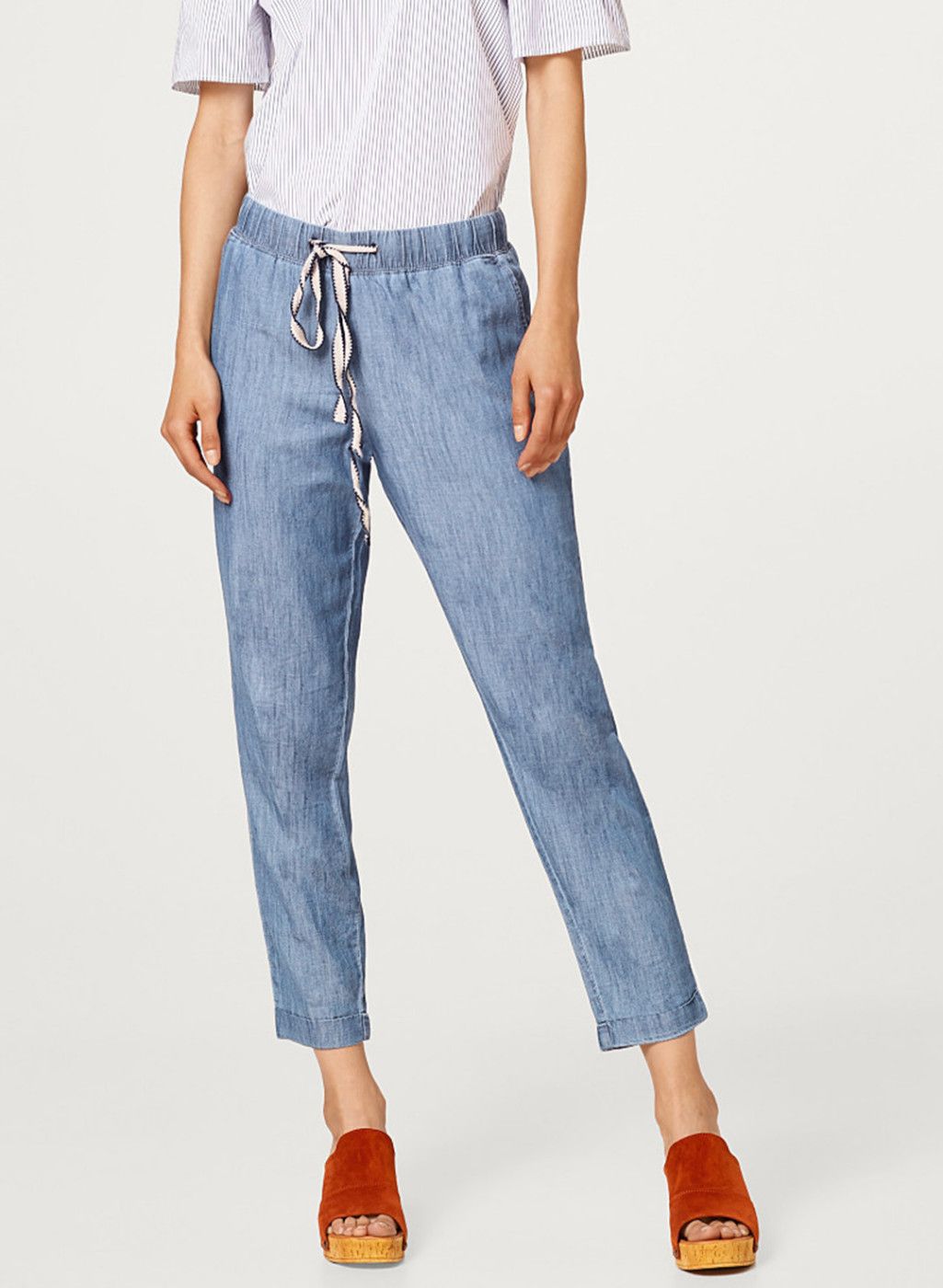 ESPRIT Blue Chambray Regular Fit Solid Trousers