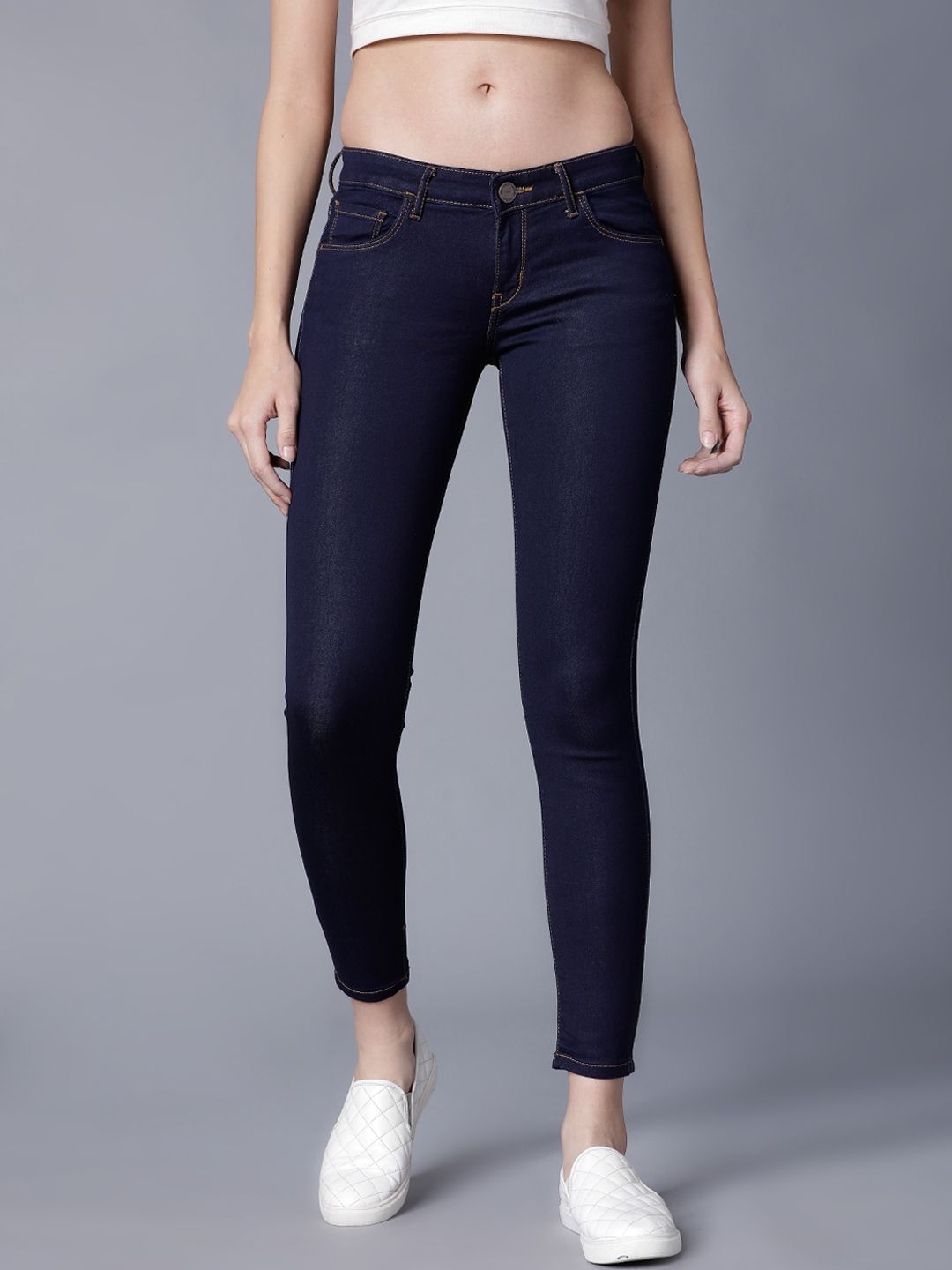 Tokyo Talkies Women Navy Blue Super Skinny Fit Mid-Rise Clean Look Stretchable Jeans Price in India