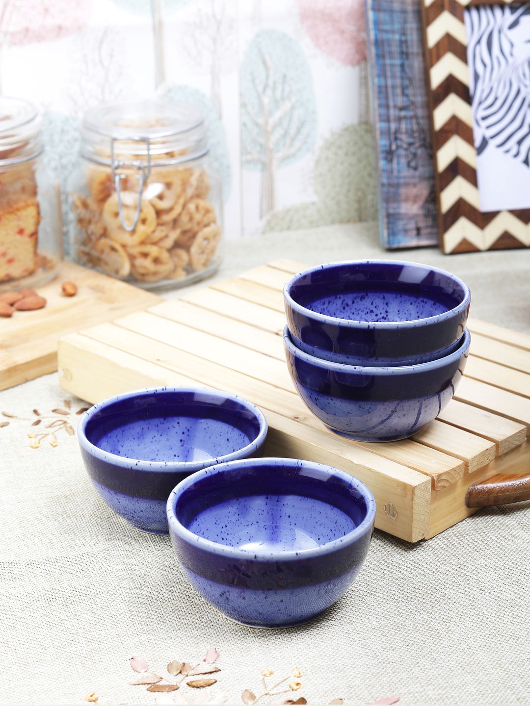 VarEesha Set of 4 Blue Hand-Painted Ceramic Bowls Price in India