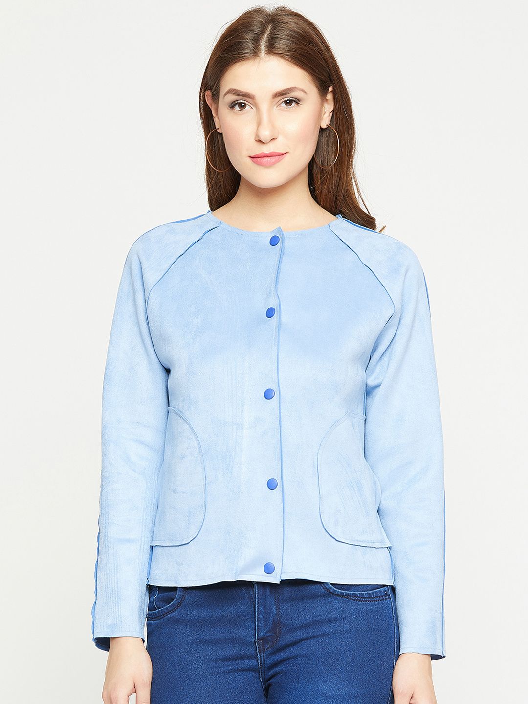 Marie Claire Women Turquoise Blue Solid Suede Tailored Jacket Price in India