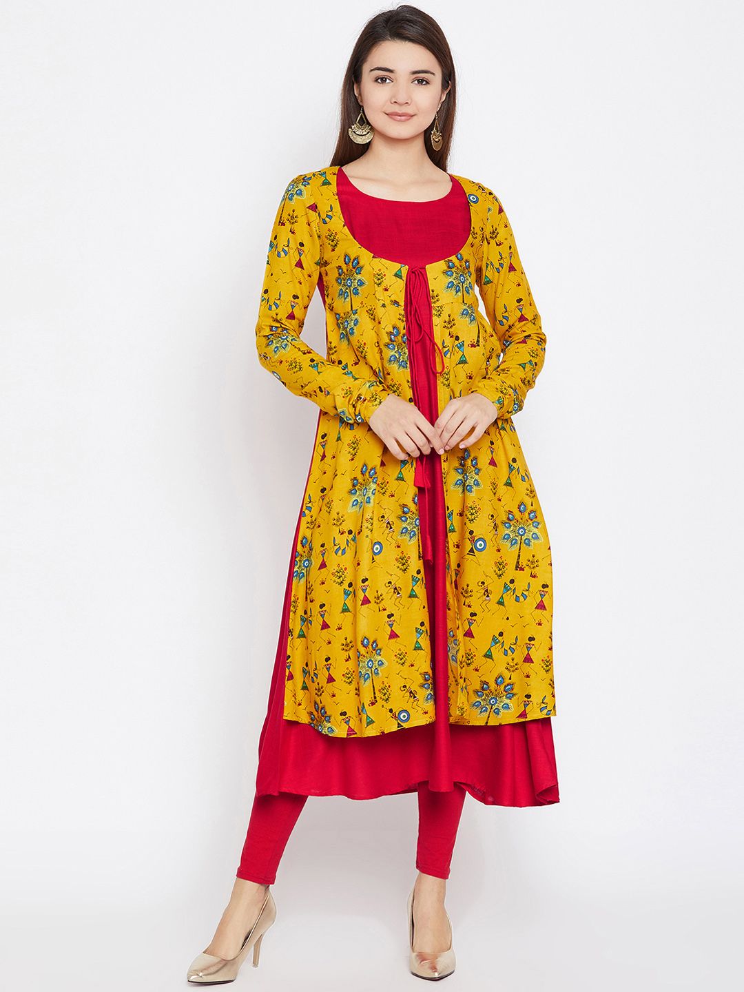 PANIT Women Yellow & Red Printed A-Line Kurta Price in India