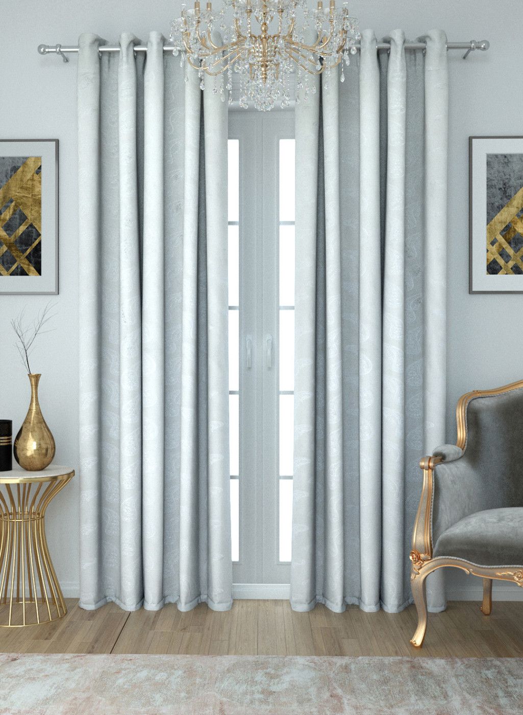 Aura Aura Set of 2 Grey Sheer Long Door Curtains