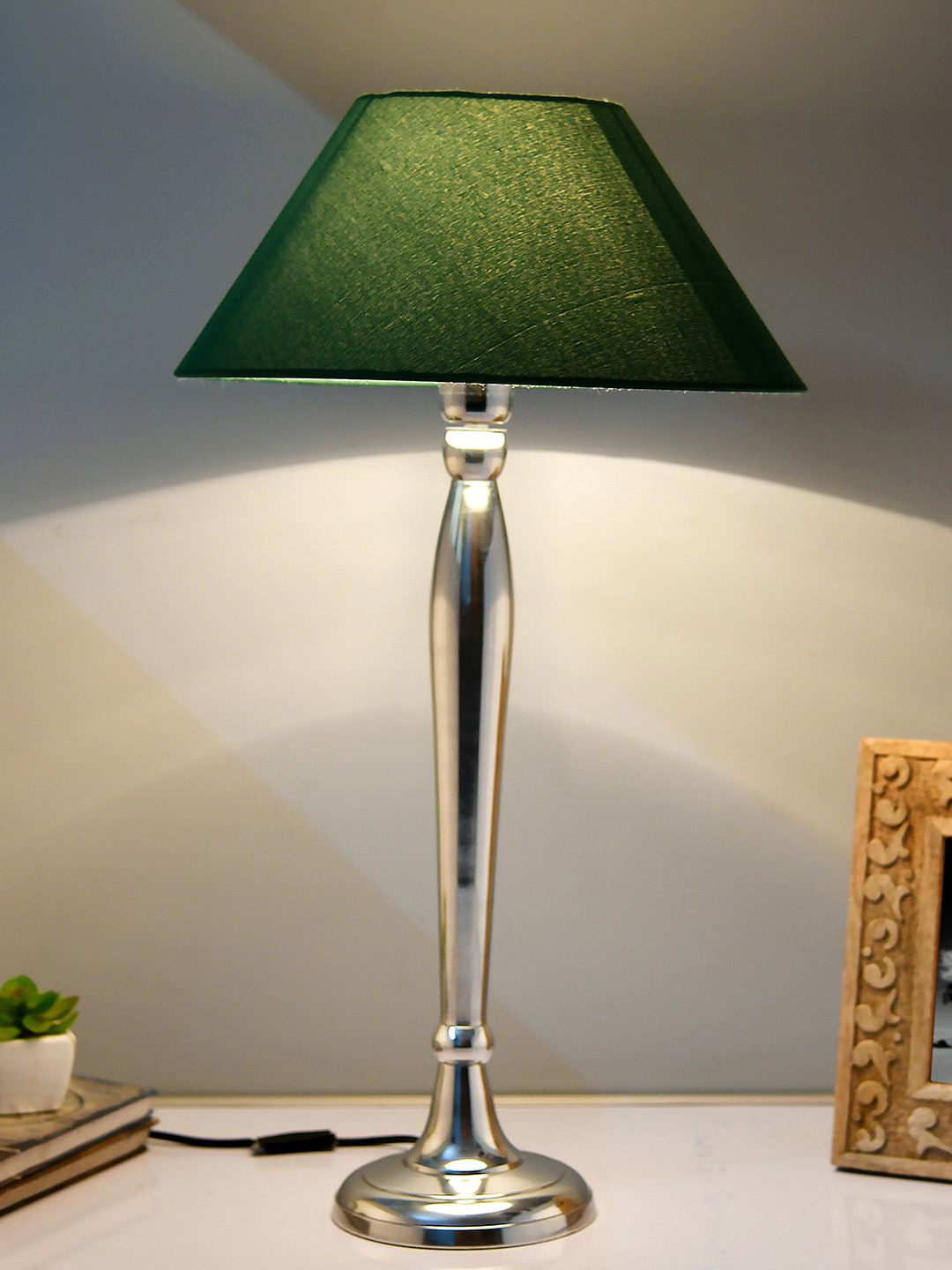 Homesake Silver-Toned Solid Royal Ovoid Chrome Handcrafted Table Lamp with Shade Price in India