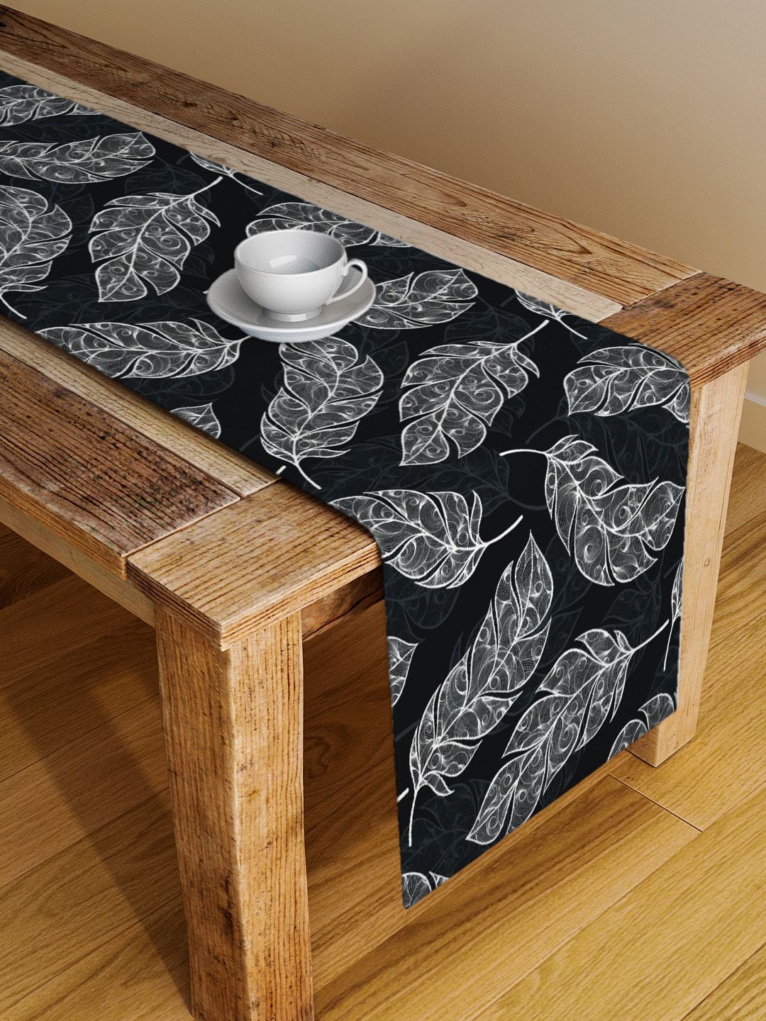 Alina decor Black & Grey Leaves Table Runner Price in India