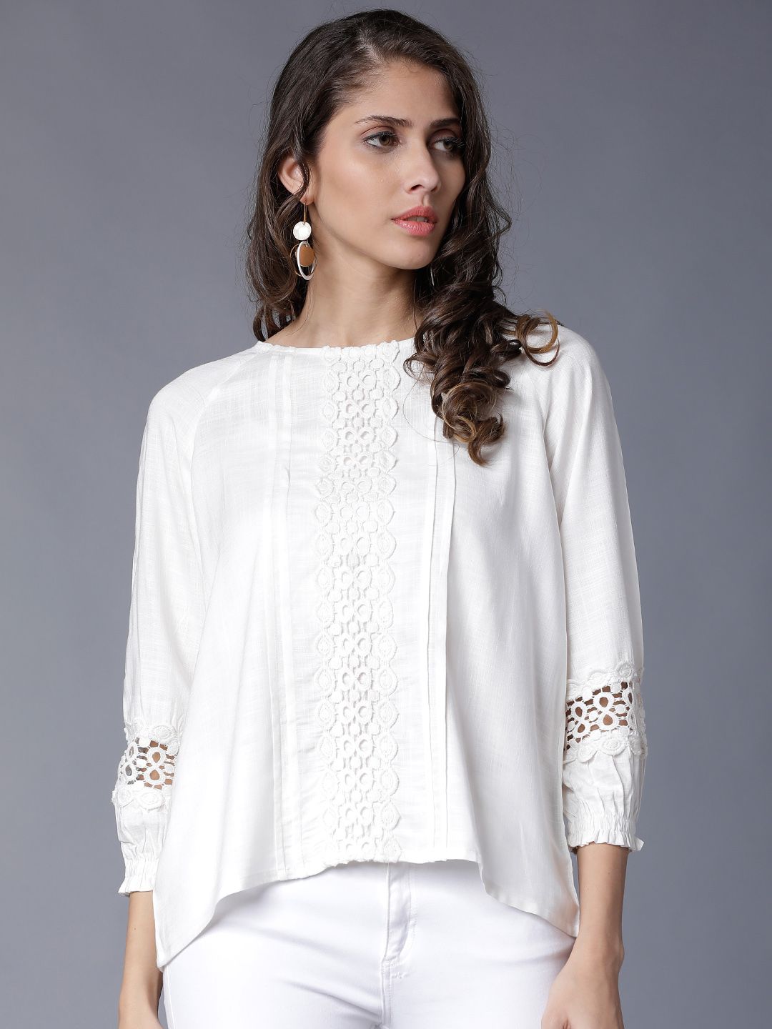 Tokyo Talkies Off-White Self Design A-Line Top Price in India