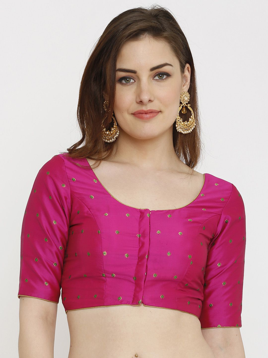 SALWAR STUDIO Women Pink Printed Dupion Silk Padded Saree Blouse Price in India