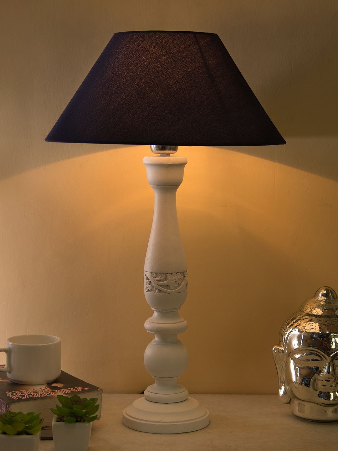 Homesake Navy Blue Solid Handcrafted Table Lamp with Shade Price in India