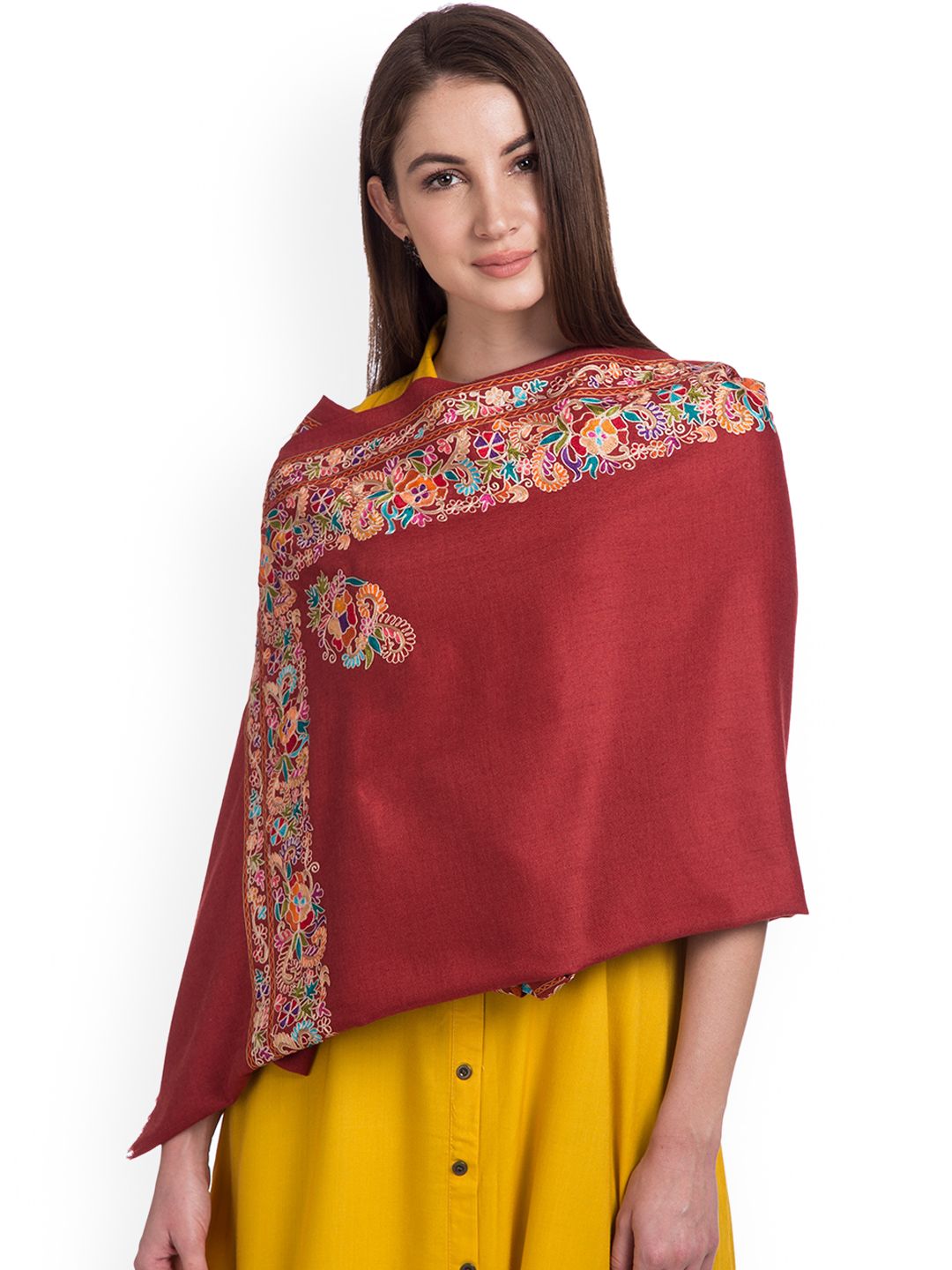 SHINGORA Women Maroon Embroidered Shawl Price in India