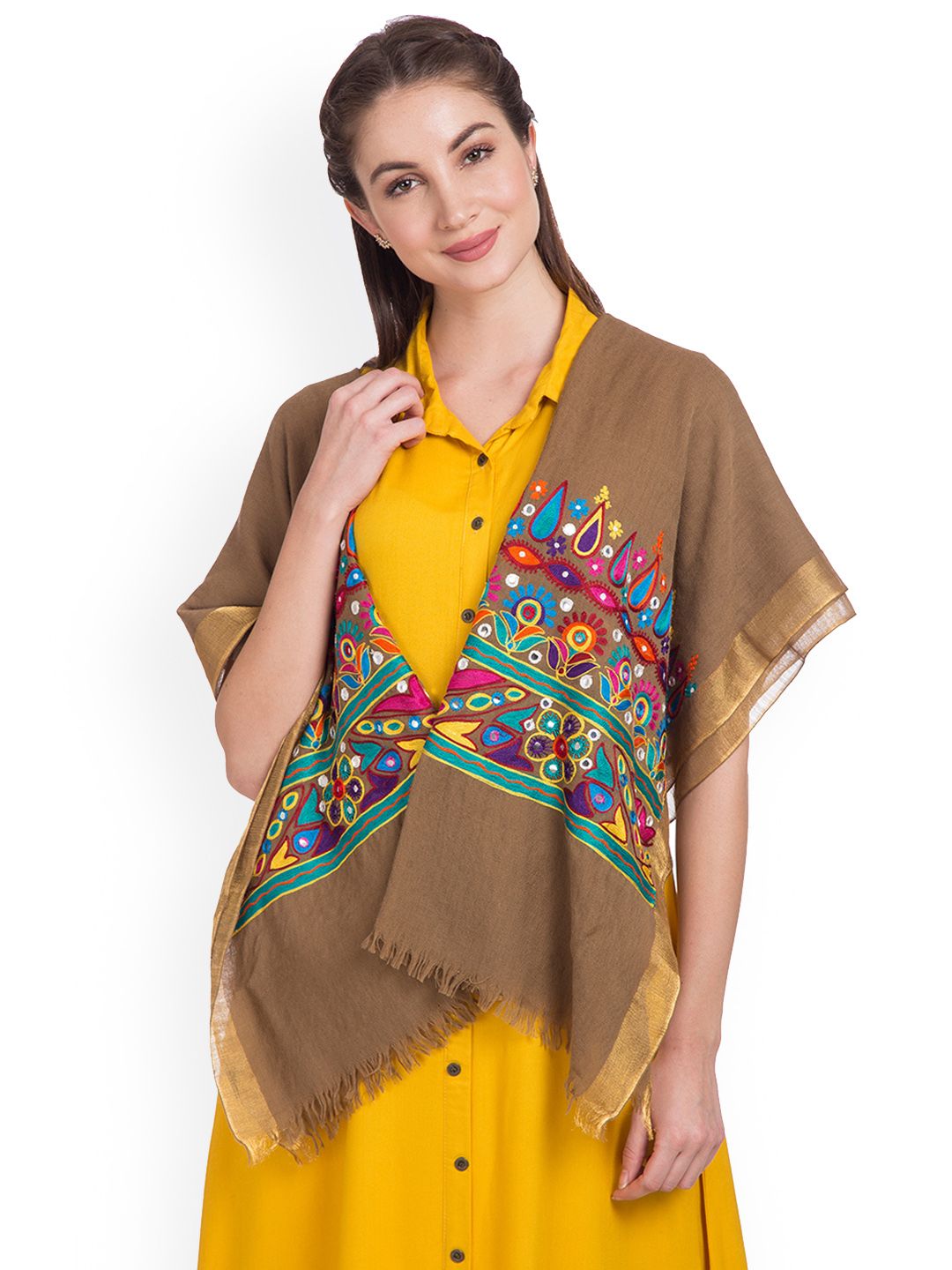 SHINGORA Women Brown Embroidered Stole Price in India