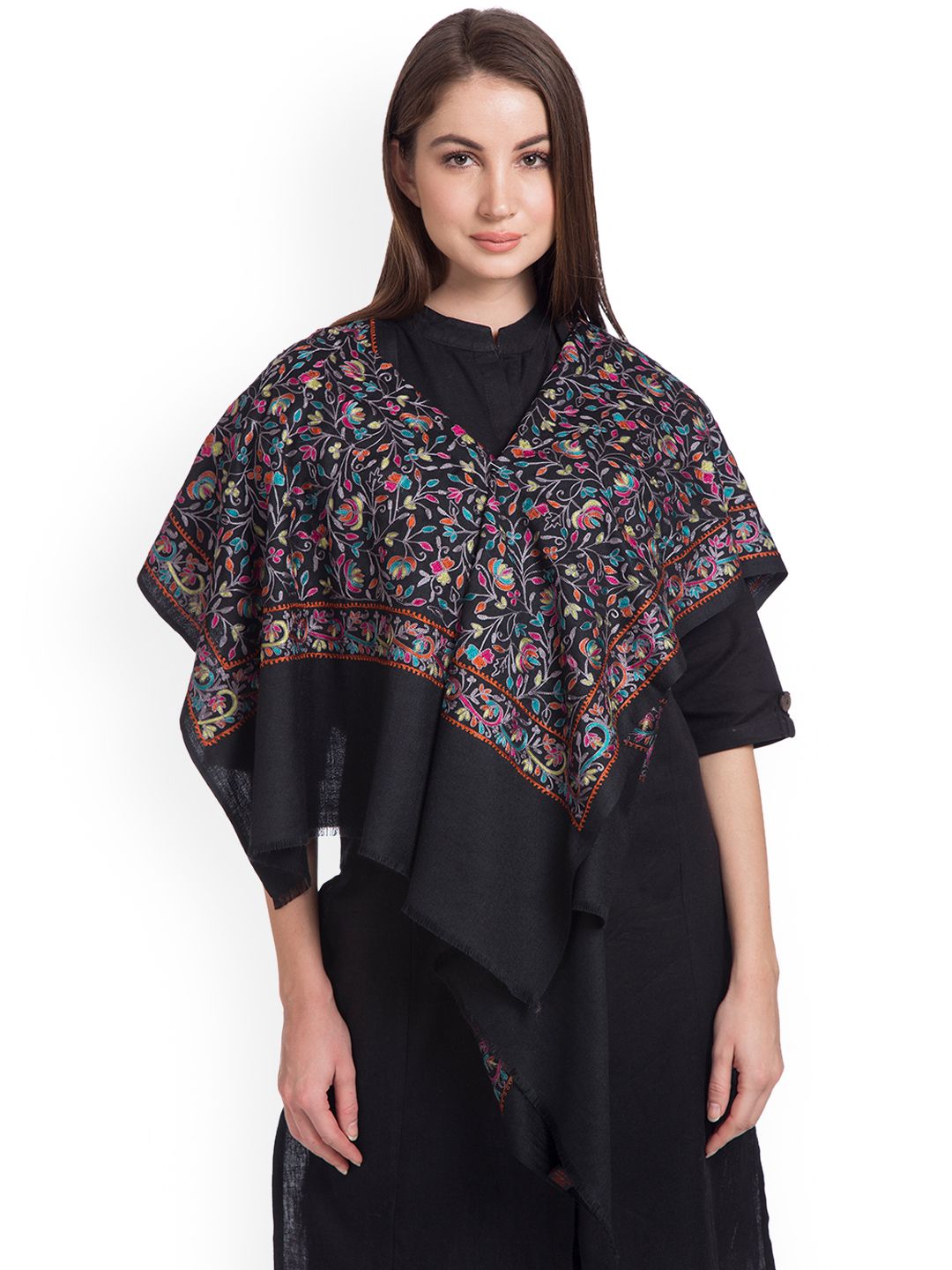 SHINGORA Women Black Embroidered Shawl Price in India