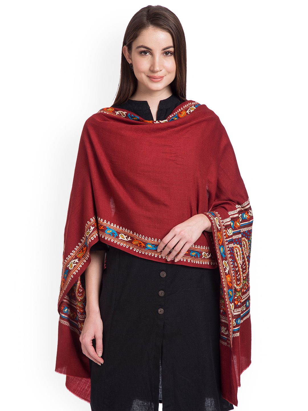 SHINGORA Women Maroon Embroidered Shawl Price in India