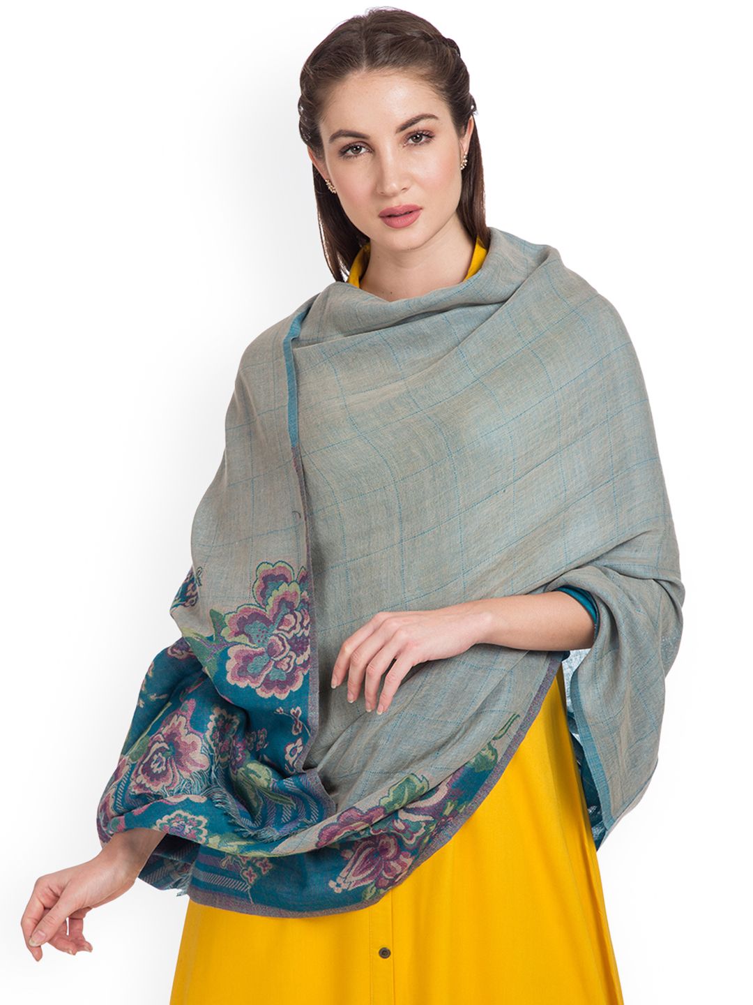 SHINGORA Women Turquoise Blue Woven Design Shawl Price in India