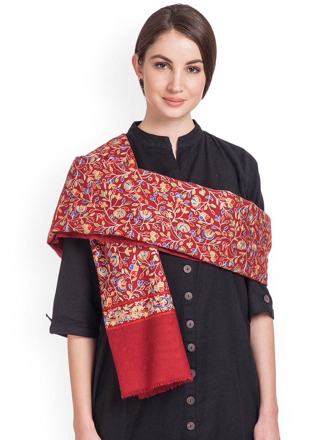 SHINGORA Women Maroon Embroidered Shawl Price in India