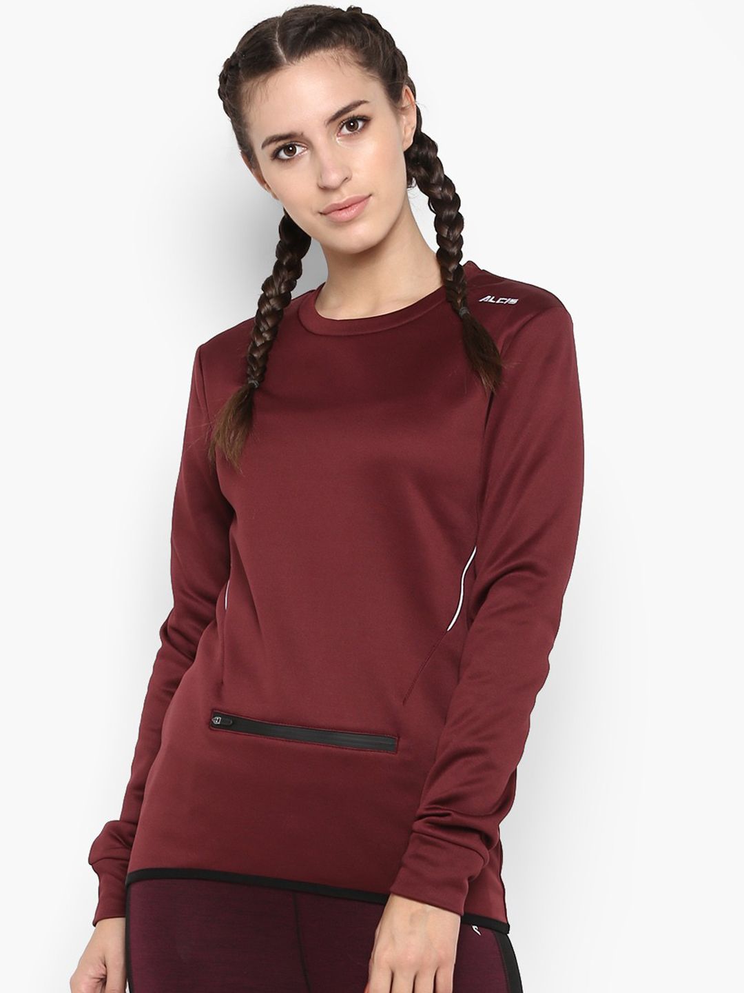Alcis Women Maroon Solid Sweatshirt Price in India