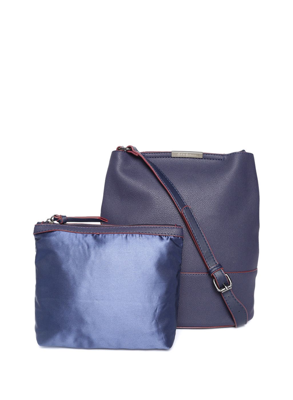 Mast & Harbour Navy Blue Solid Sling Bag With Pouch