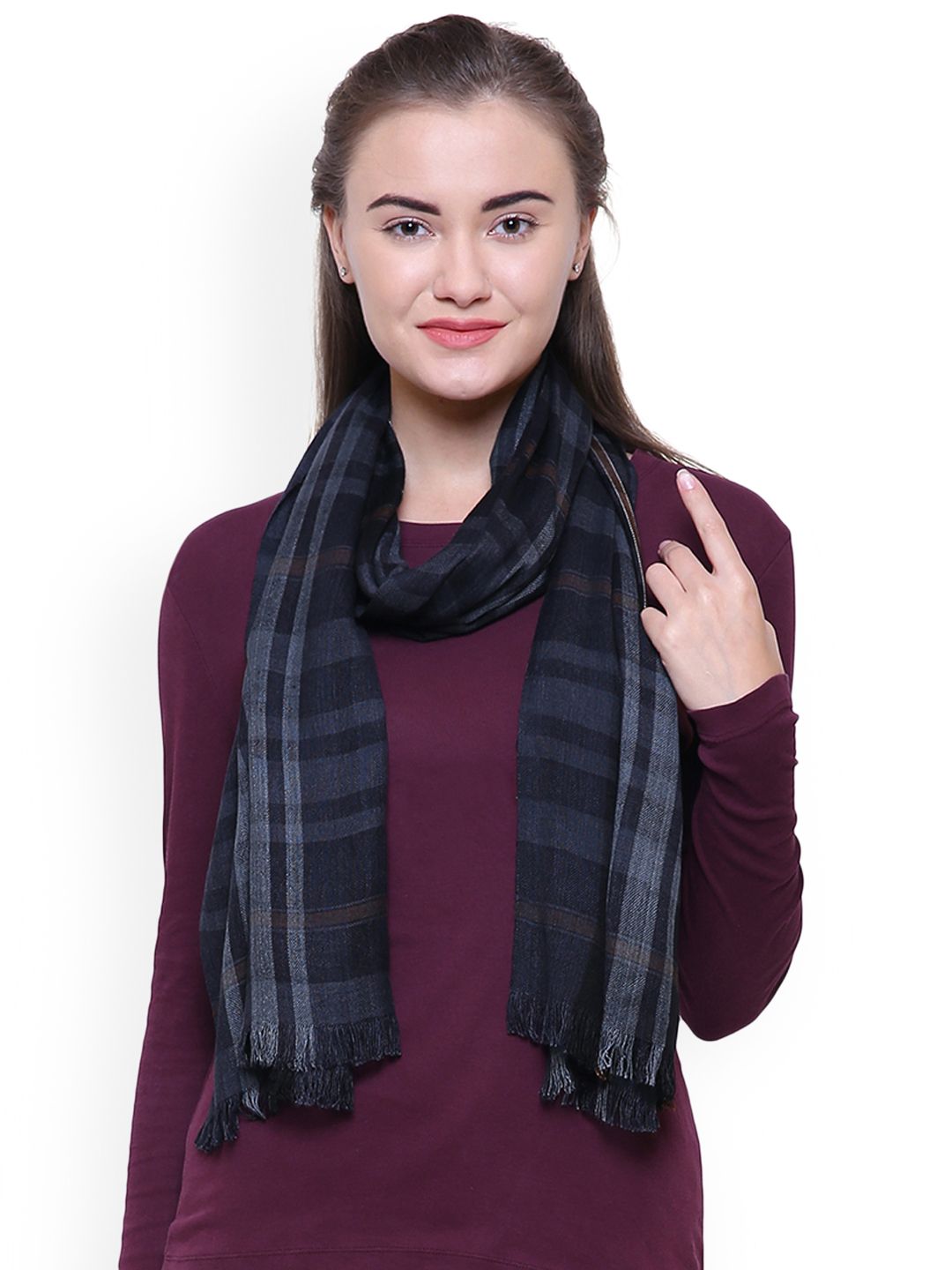 Anekaant Women Blue & Black Checked Stole Price in India