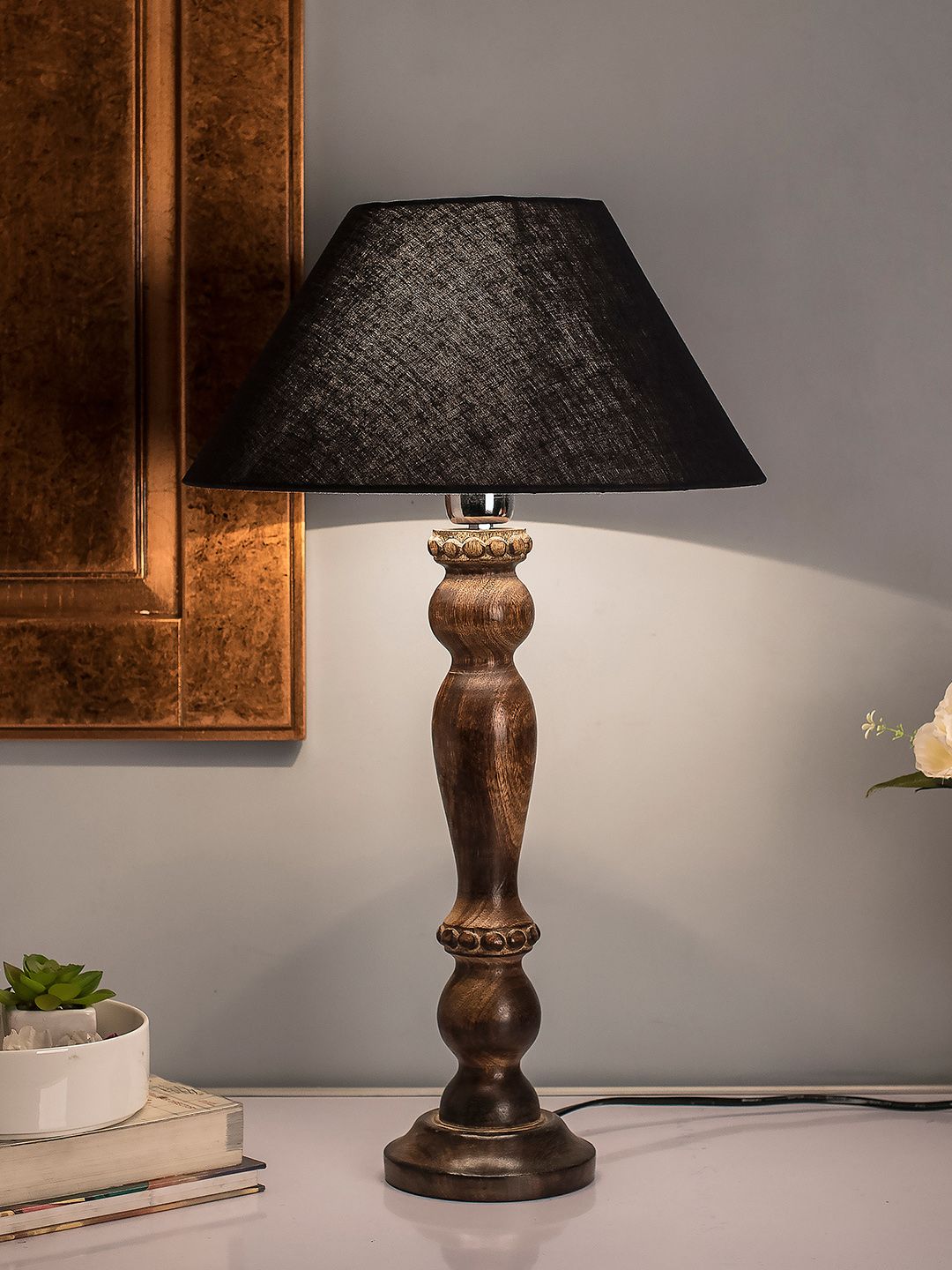 Homesake Black Solid Handcrafted Eureka Polka Table Lamp with Shade Price in India