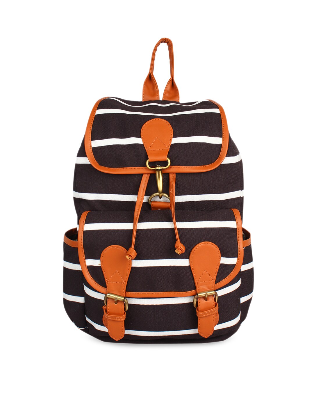 Lychee bags Women Black & White Striped Backpack Price in India