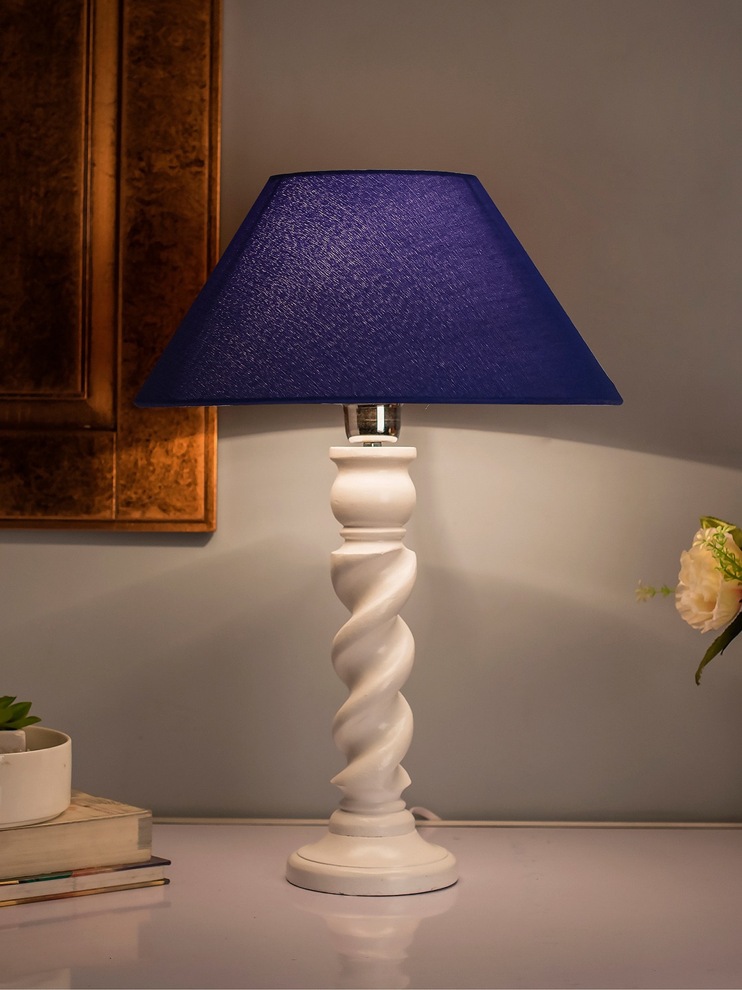 Homesake Blue Solid Handcrafted Bedside Standard Table Lamp with Shade Price in India