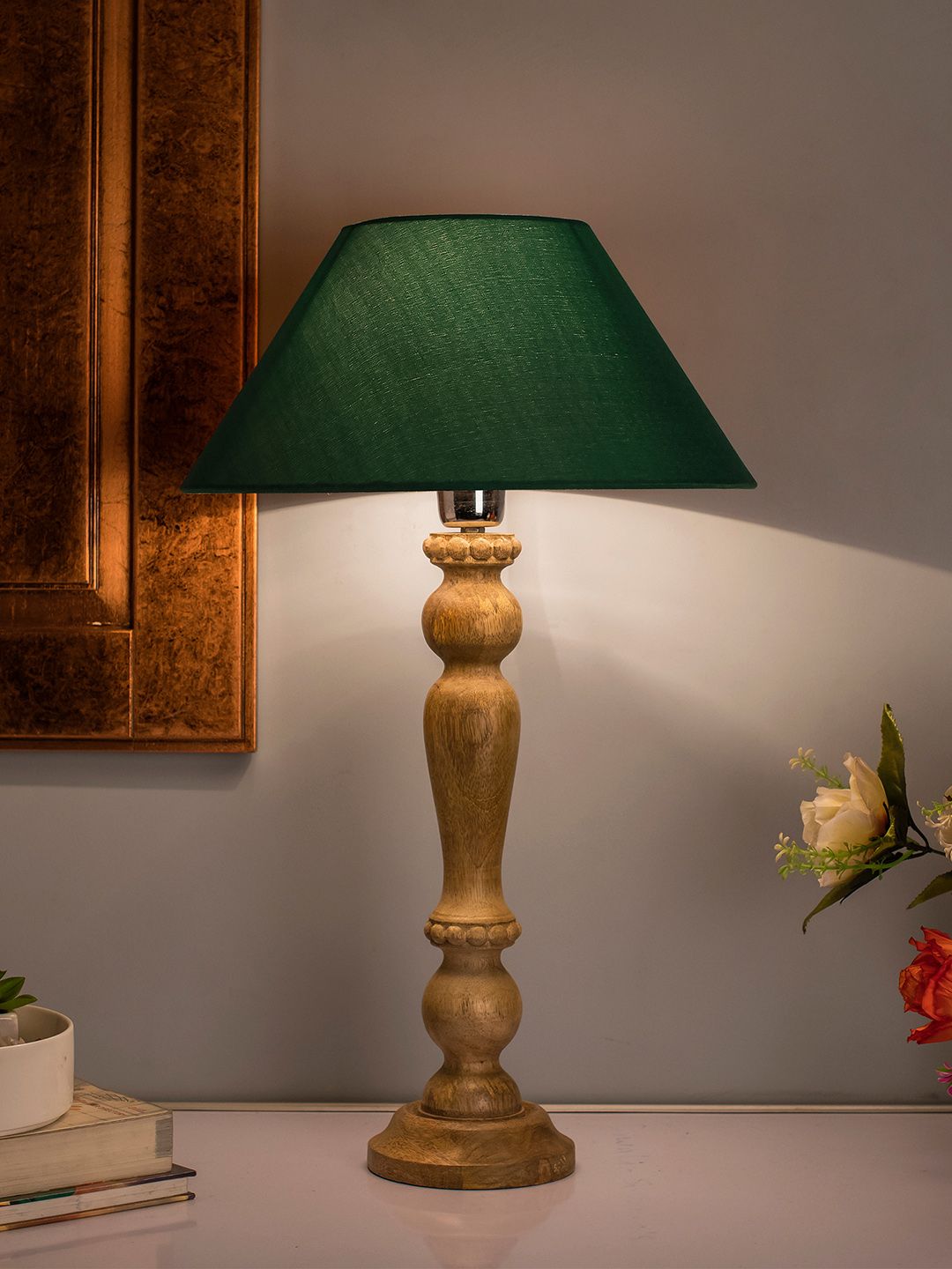 Homesake Green Solid Eureka Polka Handcrafted Table Lamp with Shade Price in India