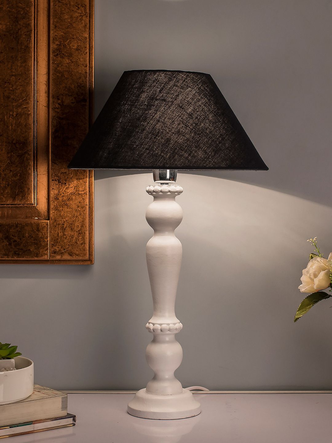 Homesake Black Solid Handcrafted Bedside Standard Table Lamp with Shade Price in India