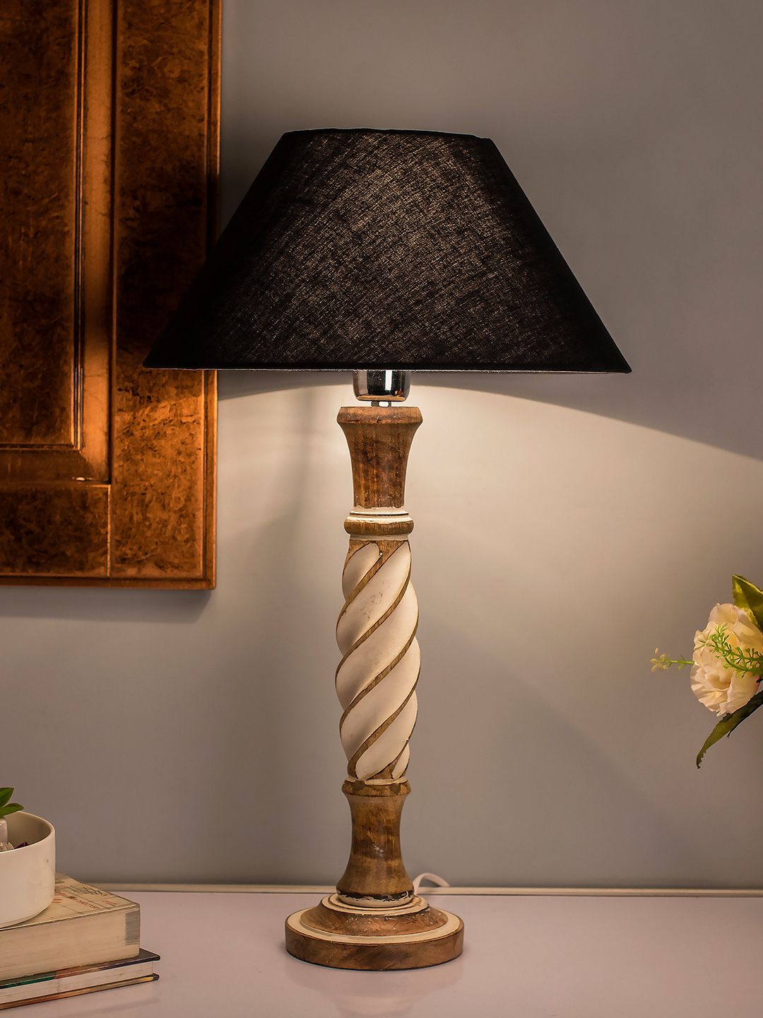 Homesake Brown & Blue Textured Bedside Standard Table Lamp Price in India