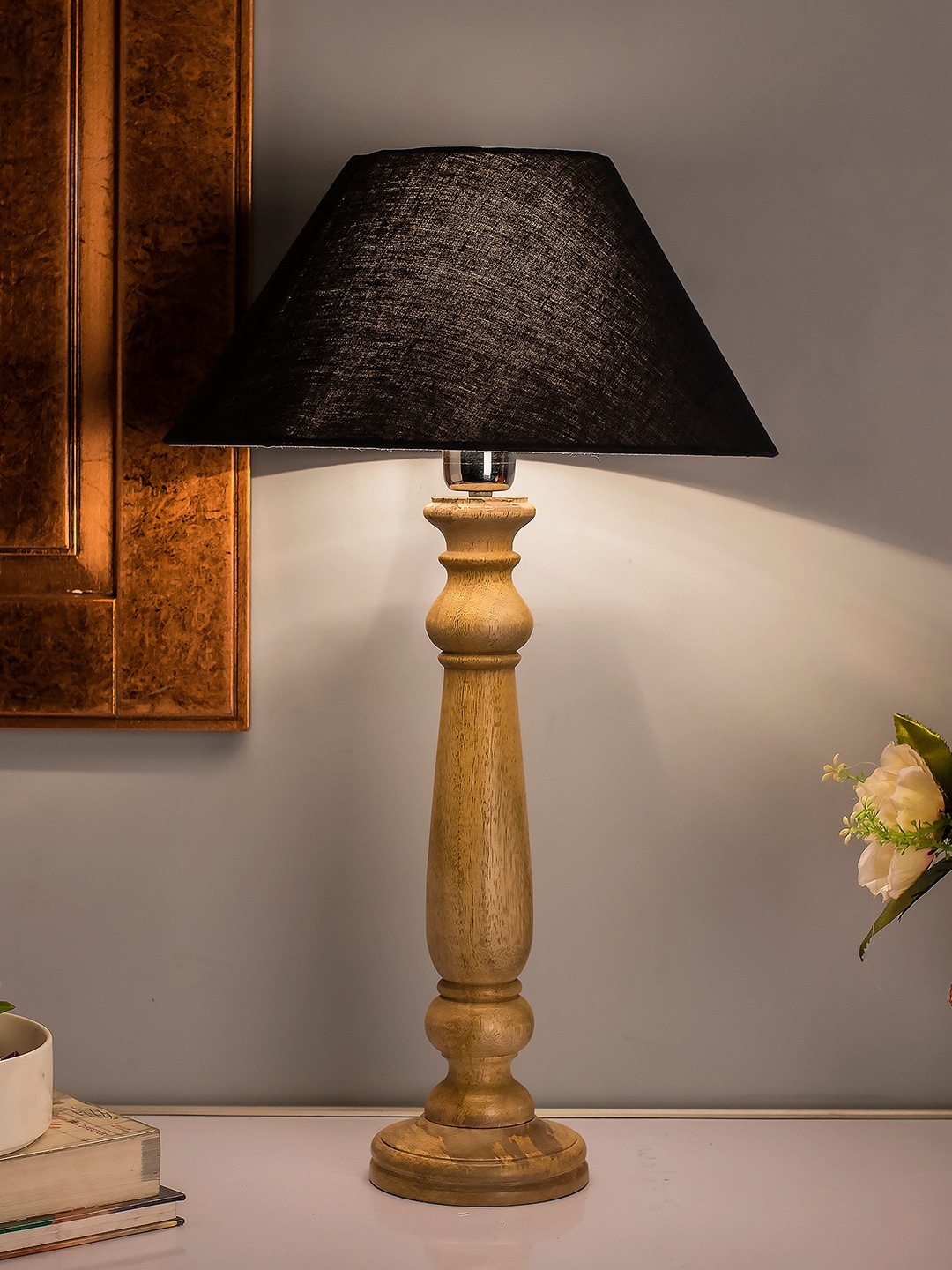 Homesake Black & Blue Solid Handcrafted Table Lamp with Shade Price in India