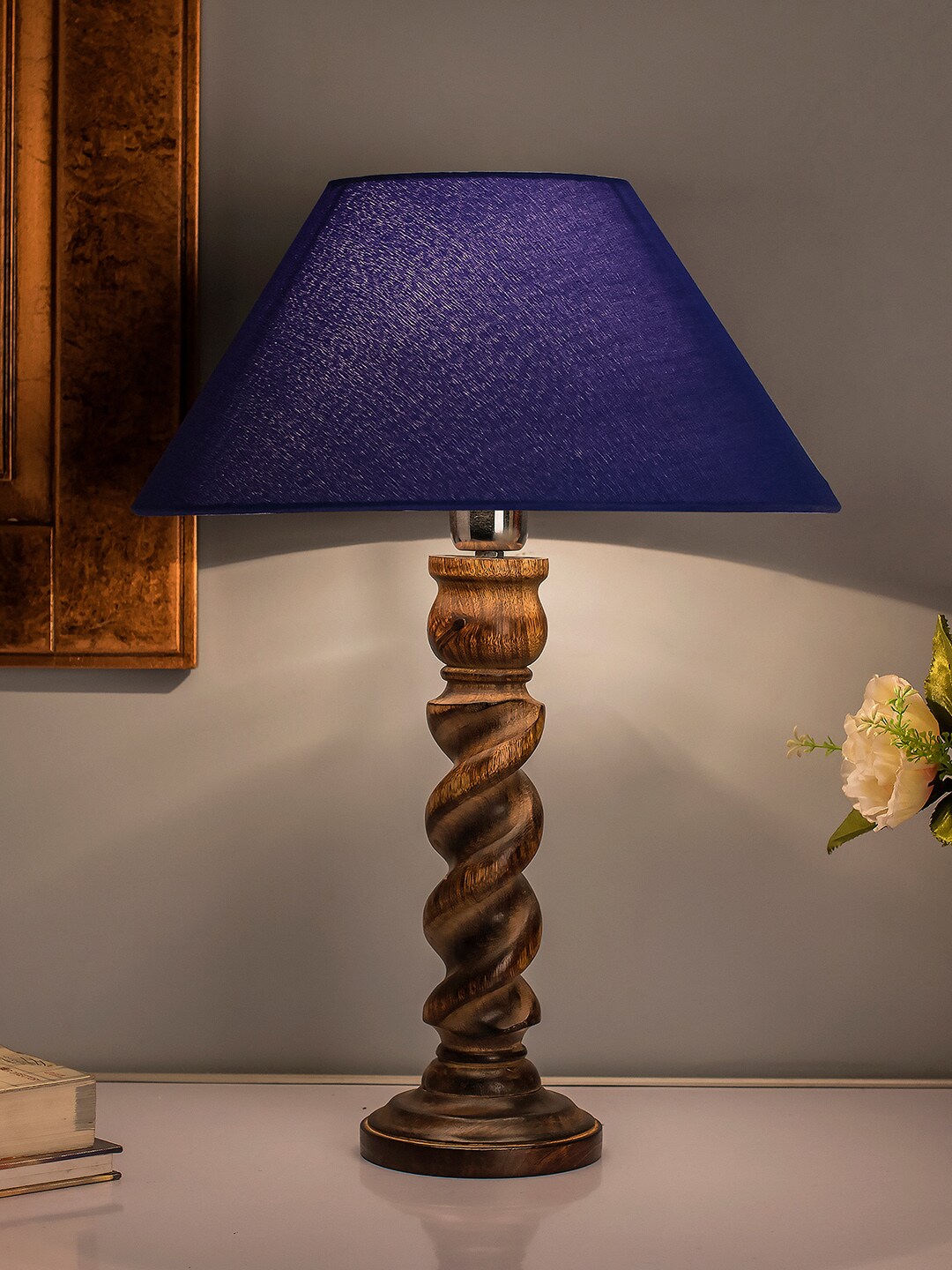 Homesake Black Solid Classic Twister Handcrafted Table Lamp with Shade Price in India